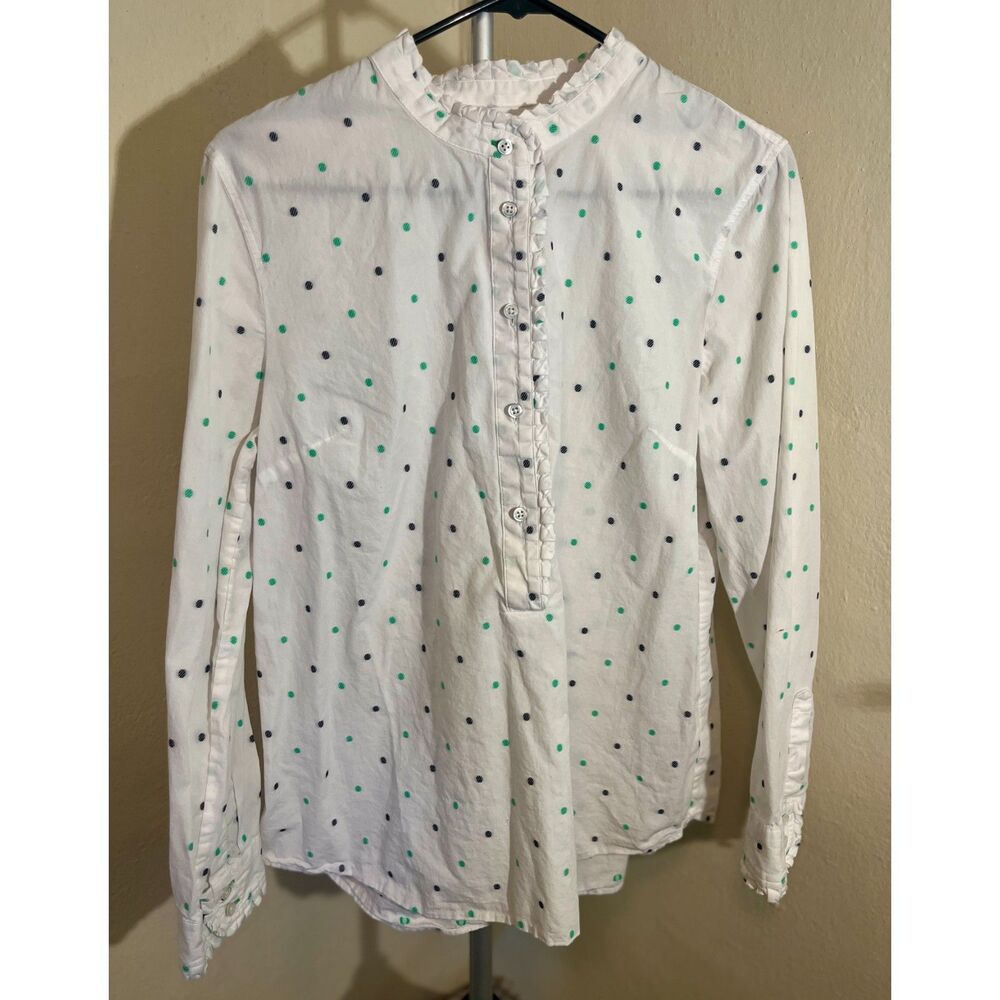 Talbots polka-dot long sleeve ruffle collar blouse Size L